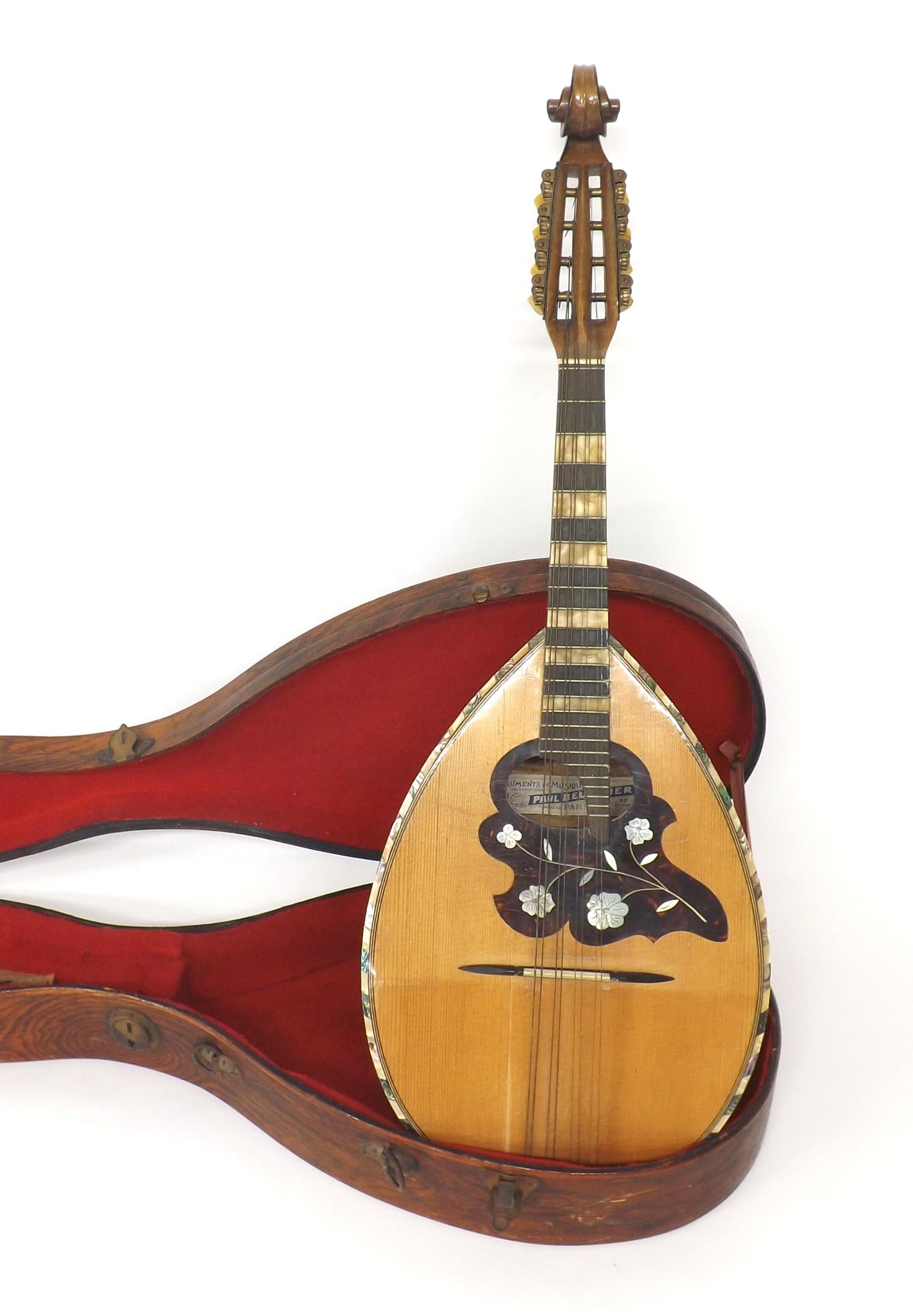 Unusual flatback pear shaped mandolin labelled Paul Beuscher, Instruments de Musique...Paris, with - Image 3 of 3