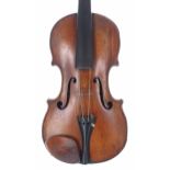 Good French violin in need of further restoration labelled Joseph Guarnerius..., the two piece