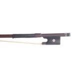 English silver mounted violin bow by and stamped Dodd, the stick octagonal, the ebony frog inlaid