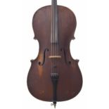 Late 19th century German violoncello, 29 7/8", 75.90cm, hard case **This violoncello is sold with