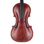 Late 19th century violin labelled Jacobus Stainer..., the two piece back of broad curl with
