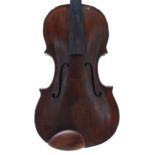 Interesting old viola, unlabelled, the one piece back of plainish wood with similar wood to the