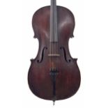 18th century English violoncello in need of restoration faintly inscribed J. Brown, London... to the