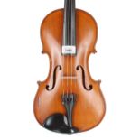 German violin labelled Louis Ott. Dusseldorf. Fecebit 1912, 14 1/8", 35.90cm