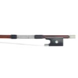 Nickel mounted violin bow stamped C. Thomassin á Paris, the stick round, the ebony frog inlaid