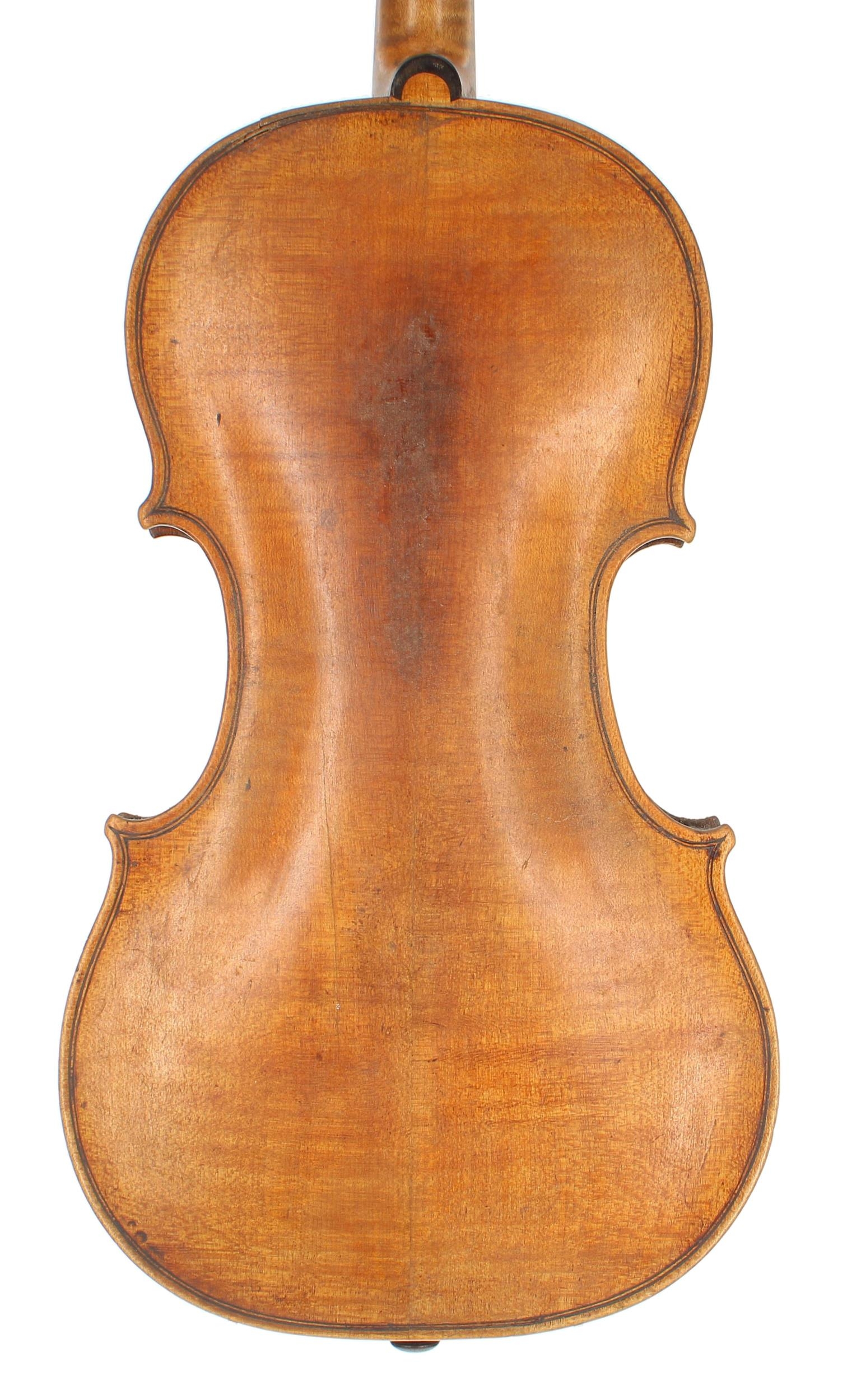 Interesting late 18th/early 19th century violin, unlabelled, the two piece back of very faint medium - Image 2 of 3