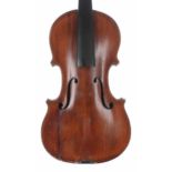 English violin of the Furber School circa 1800, the two piece back of faint medium curl with similar