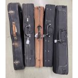 Large viola case, an oblong violin case and three others (5)