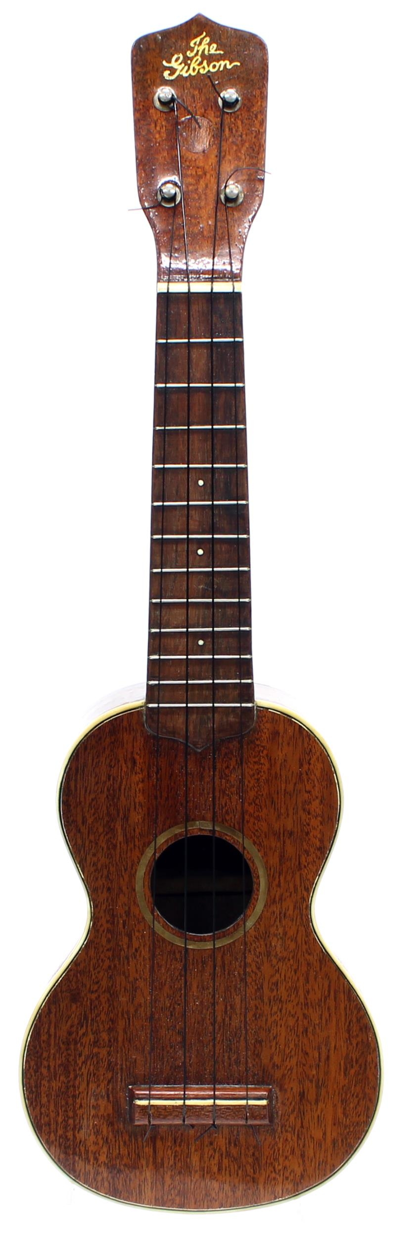 Rare late 1920s Gibson Uke-1 ukulele inscribed 'The Gibson' to the head, with ivory banded table and