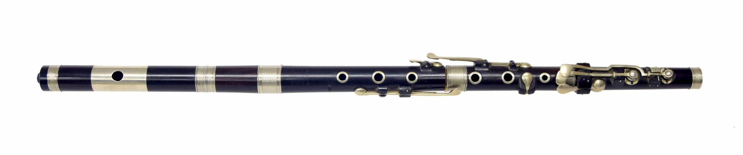 Fine rosewood flute by and stamped Blackman, Patent Improved, 2 Blackfriars Rd, London, with eight