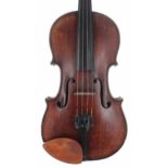 19th century violin labelled Luigi Carlos, 14 3/16", 36cm, case