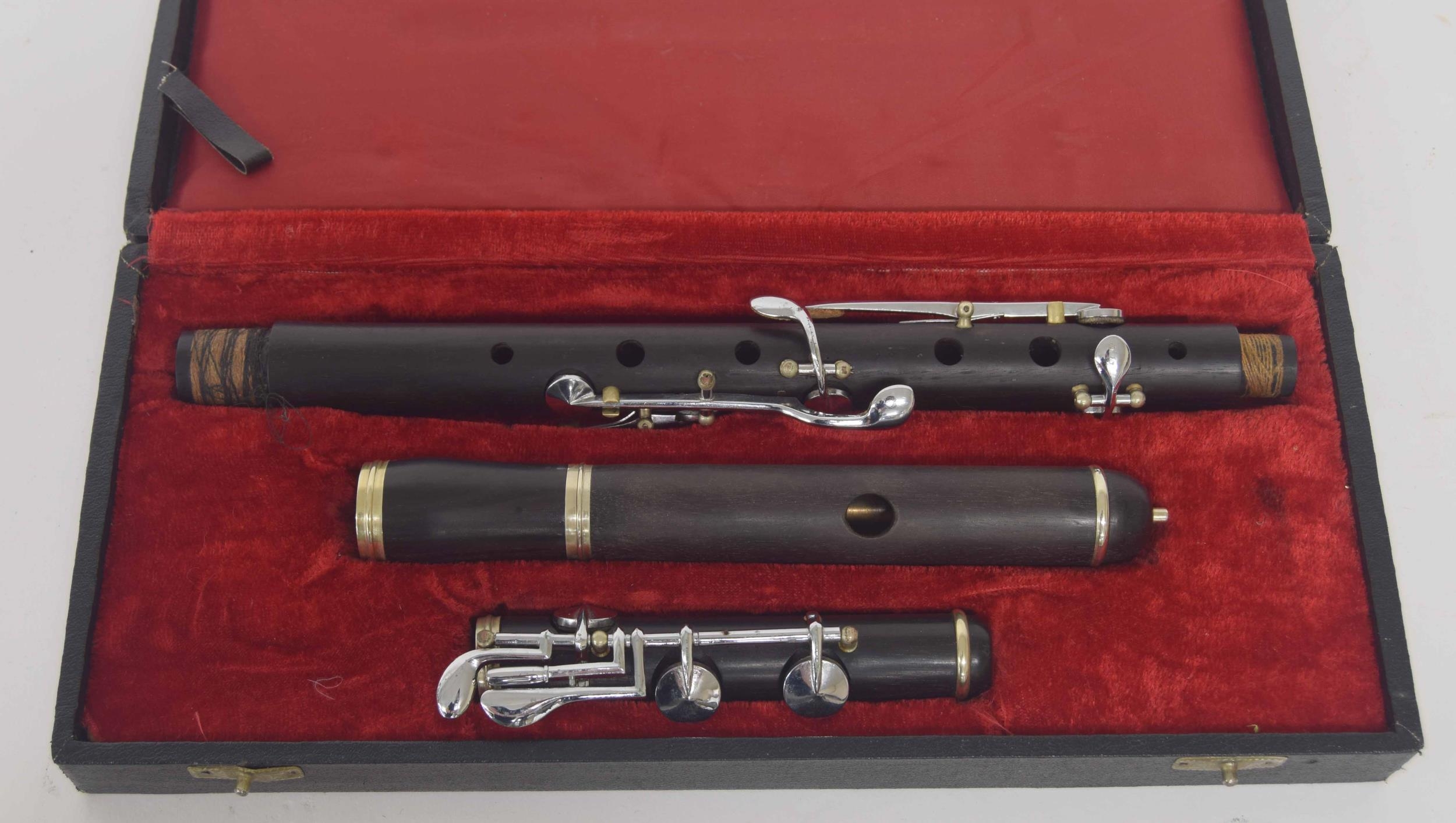 Contemporary unnamed blackwood flute with eight nickel keys, case - Image 2 of 2