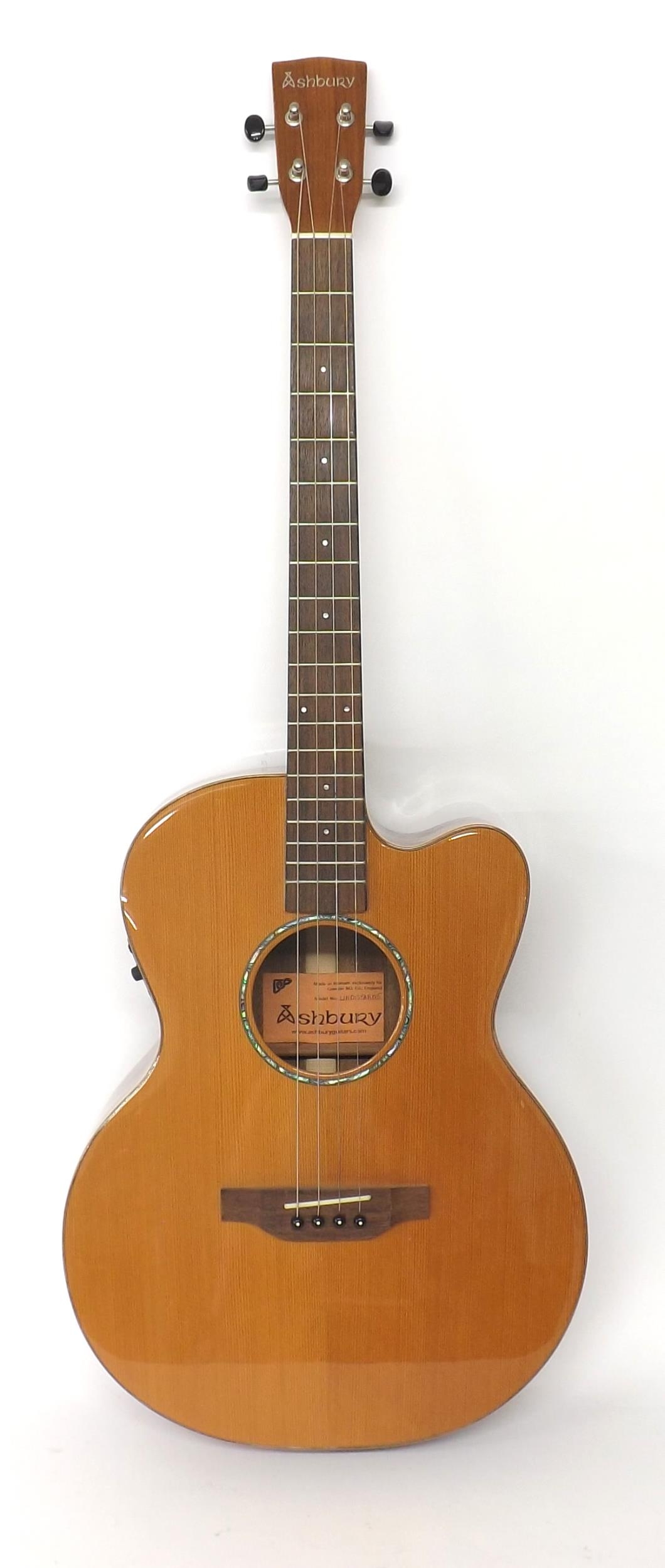 Contemporary classical guitar by and labelled Ashbury, model no: Lindisfarne, with cut-away shaped