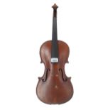 Interesting late 19th century violin, unlabelled, 14 3/8", 36.50cm