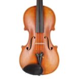 Violin labelled Amati Mangenot, Luthier á Bordeaux, 1935, the one piece back of faint medium curl