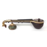 Old veena/ sitar with decorative painted floral bone banding, fluted bowl back and gilded dragon's