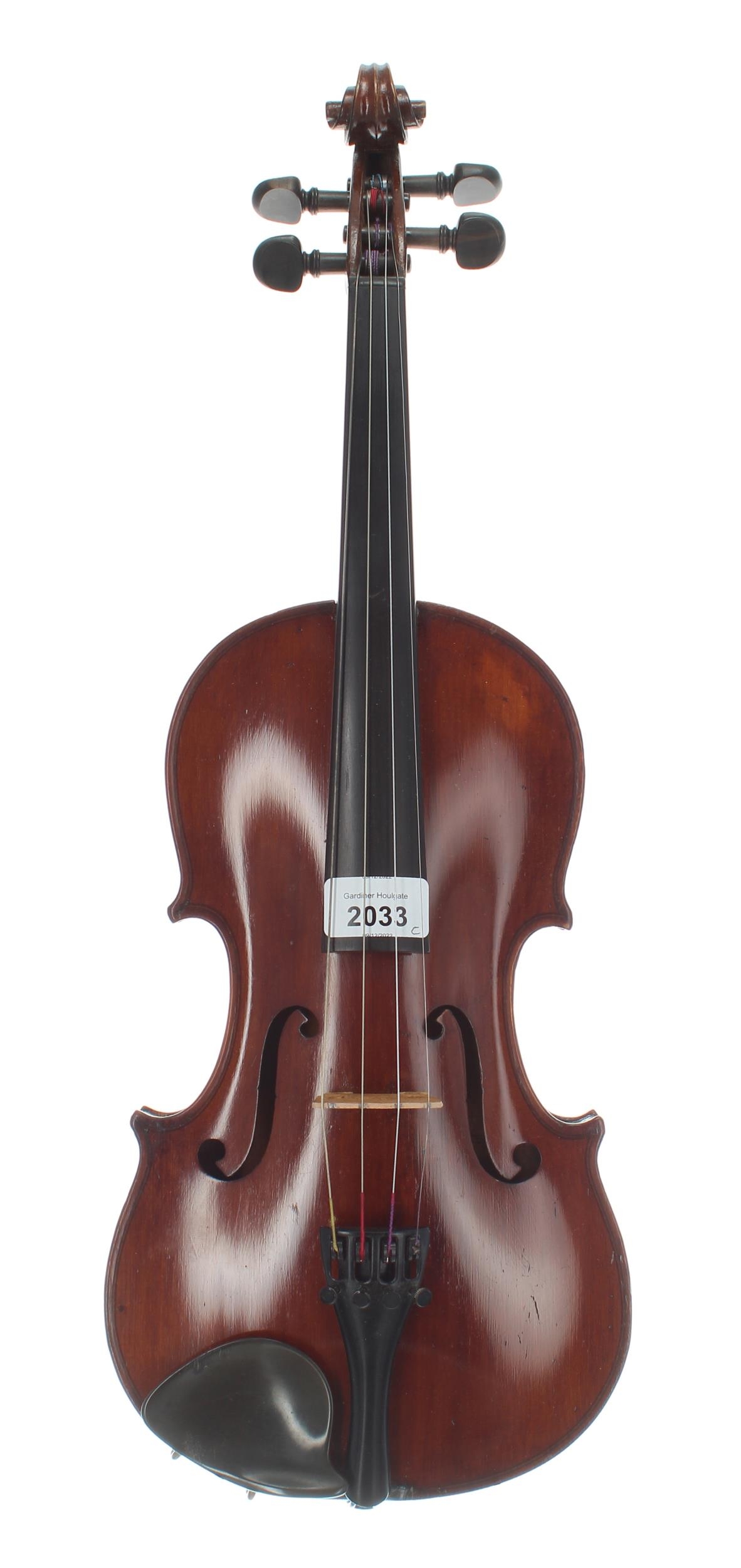 French three-quarter size violin labelled J.T.L. Geronimo Barnabetti, Paris, 13", 33cm, case