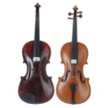 Early 19th century double purfled violin, 14 7/16", 36.70cm; also another violin circa 1910 labelled