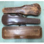 Oblong leather violin case; also two other leather violin cases (3)