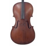 Interesting late 18th century violoncello in need of restoration, possibly Dutch, unlabelled, the