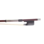 English silver mounted violoncello bow by W.E. Hill & Sons stamped Hill, the stick round, the