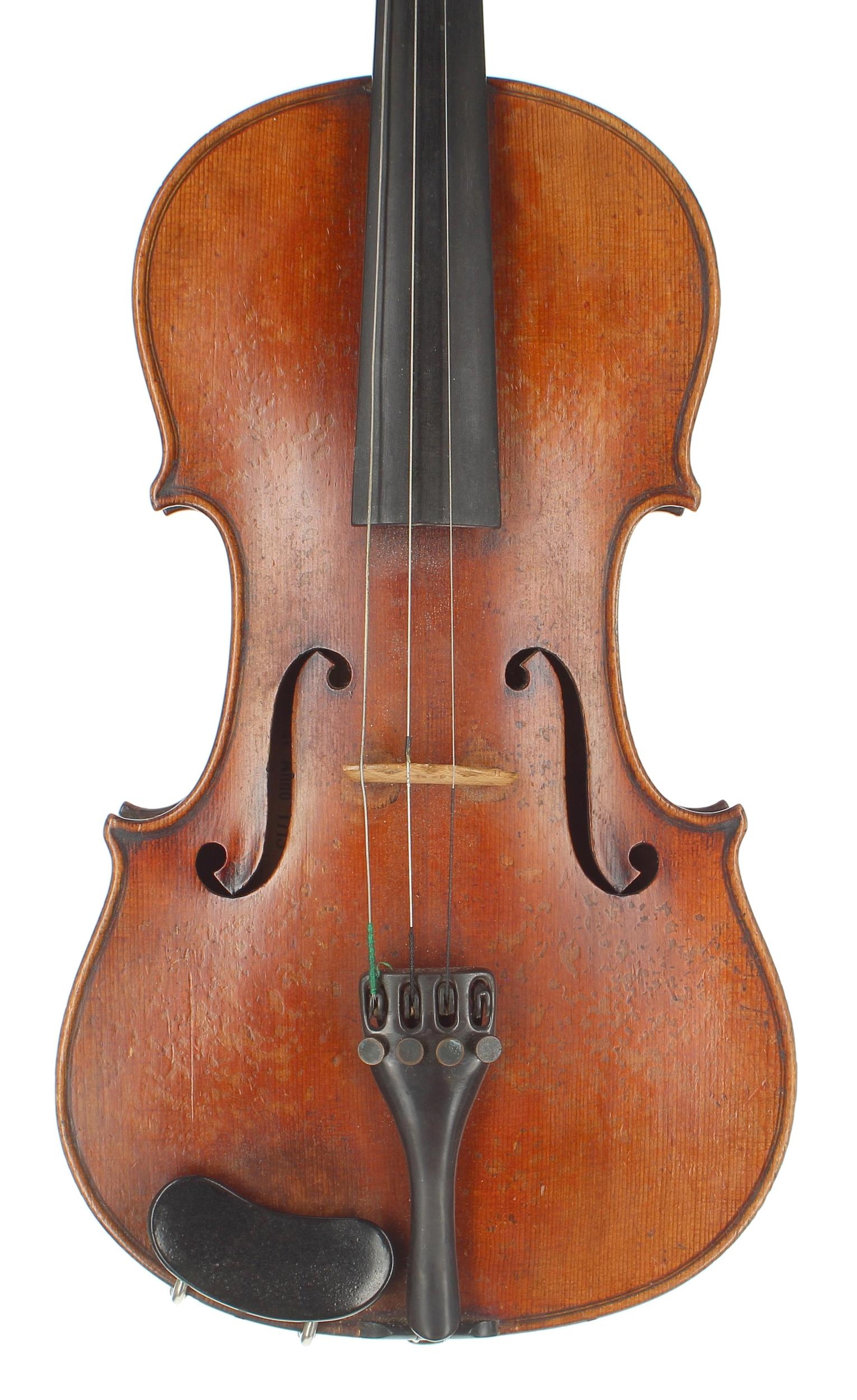 Late 19th century violin labelled Antonius Stradiuarius..., the two piece back of medium curl with