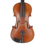 Late 19th century violin labelled Antonius Stradiuarius..., the two piece back of medium curl with