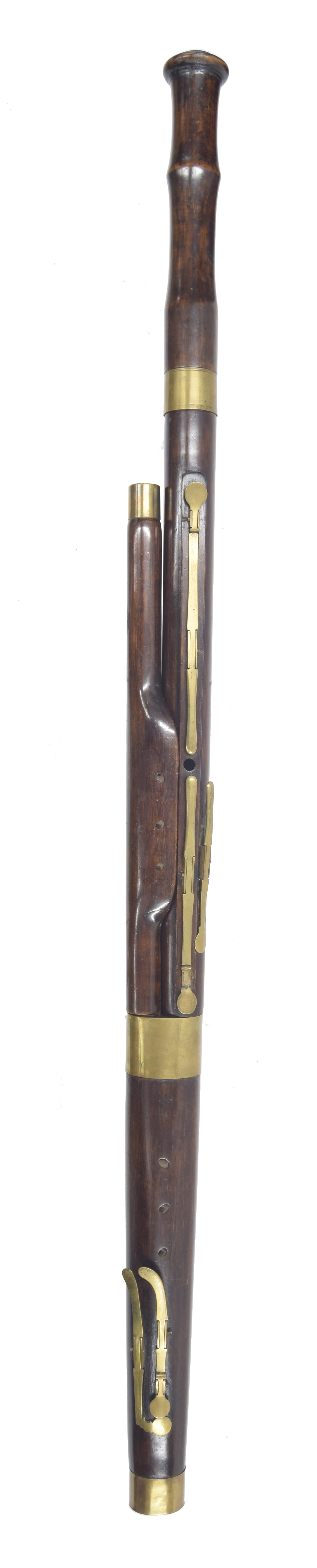 Interesting and rare mid 19th century French pearwood bassoon, by and stamped Proff á Tours, with