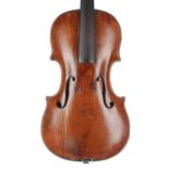Interesting violin circa 1800, unlabelled, the one piece back of faint medium curl with similar wood