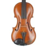 Interesting 19th century three-quarter size violin, unlabelled, 13 1/2", 34.30cm