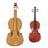 Interesting and rare matchstick violin, 14 5/16", 36.40cm; also a Stentor student child's violin