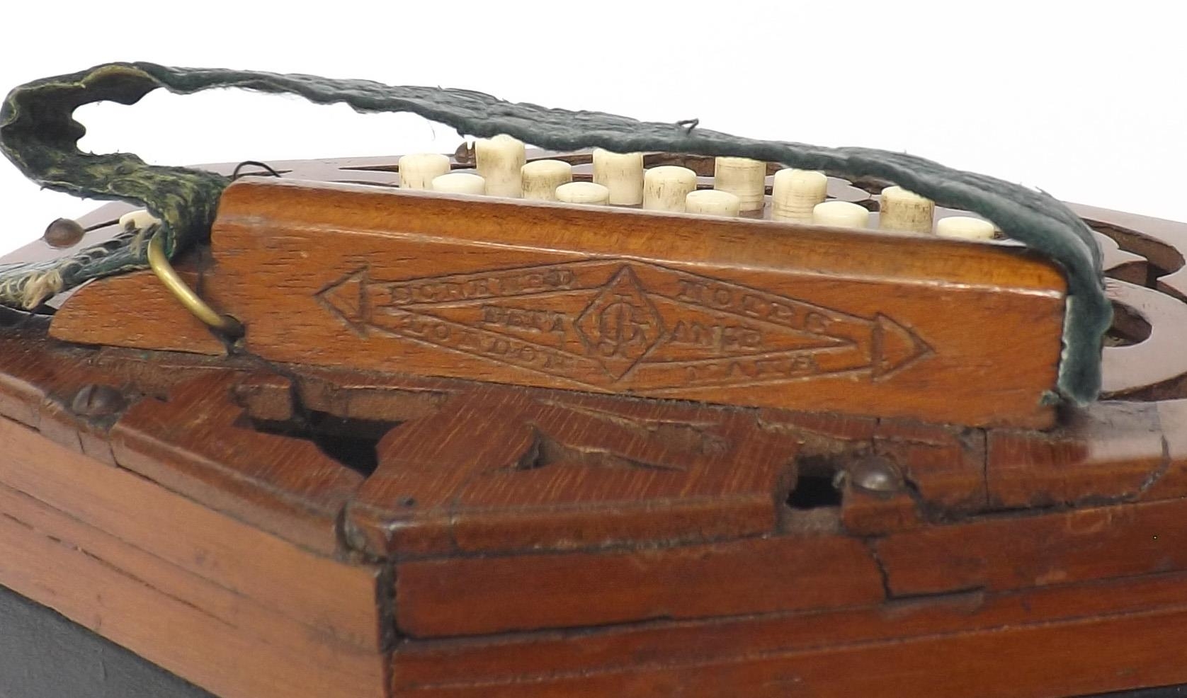 C. Jones concertina in need of restoration, with twenty-seven bone buttons on pierced mahogany ends, - Image 5 of 5