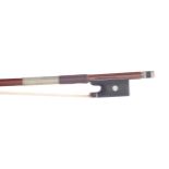 Good German silver mounted violin bow by and stamped Rich. Bassler, the stick octagonal, the ebony
