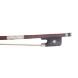 Nickel mounted violoncello bow, unstamped, 77gm