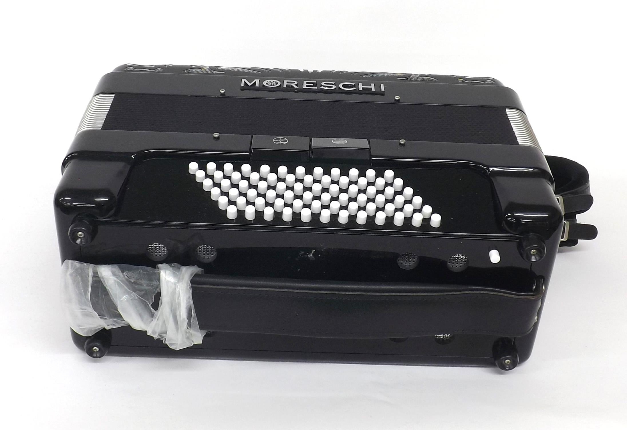 Moreschi piano accordion with seventy-two buttons and five switches, black finish, soft case - Image 2 of 2