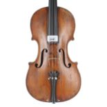 French violin of the Caussin School circa 1900, the one piece back of very faint medium curl with