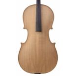 Contemporary violoncello in the white, 29 5/8", 75.20cm (table with uncut f-holes)