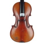 Lowendall violin circa 1900, stamped Concert Violin behind the peg box, 13 15/16", 35.40cm