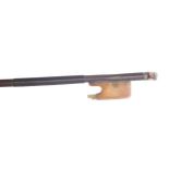 English silver and ivory mounted violin bow by and stamped W.E. Hill & Sons, in need of restoration,