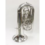 Boosey & Hawkes Ltd Imperial silver plated E flat tuba, ser. no. 371694, with leather strap, lyre