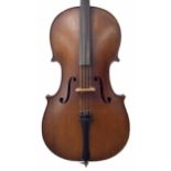 Late 19th century French three-quarter size violoncello labelled Barbe d'Avallon, 27 1/4", 69.