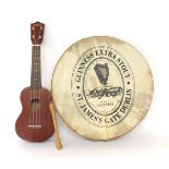 Mahalo ukulele, no. UK-220; also a Guinness advertising Bodrum with 17 1/2" skin and beater (2)