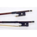 Two old nickel mounted violin bows, unstamped (2)