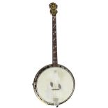 William Lange Paramount Style A banjo, with ebony and boxwood banded maple resonator, 11" skin,