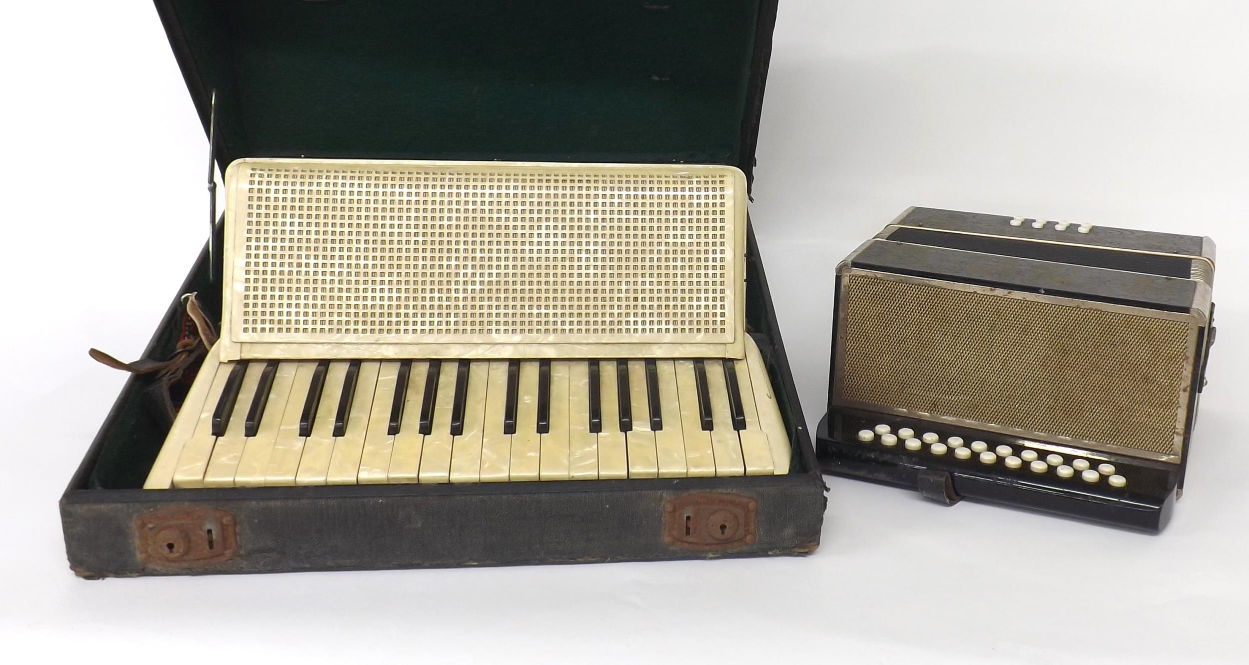 Hohner Verdi II eighty button piano accordion, case; also an old German melodeon (2) - Image 3 of 3