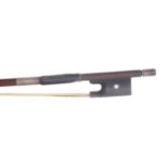 German silver mounted violin bow by and stamped *Geipel*, the stick octagonal, the ebony frog inlaid