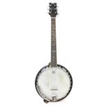 Contemporary Dean six string banjo, with banded resonator, 11" skin and mother of pearl dot