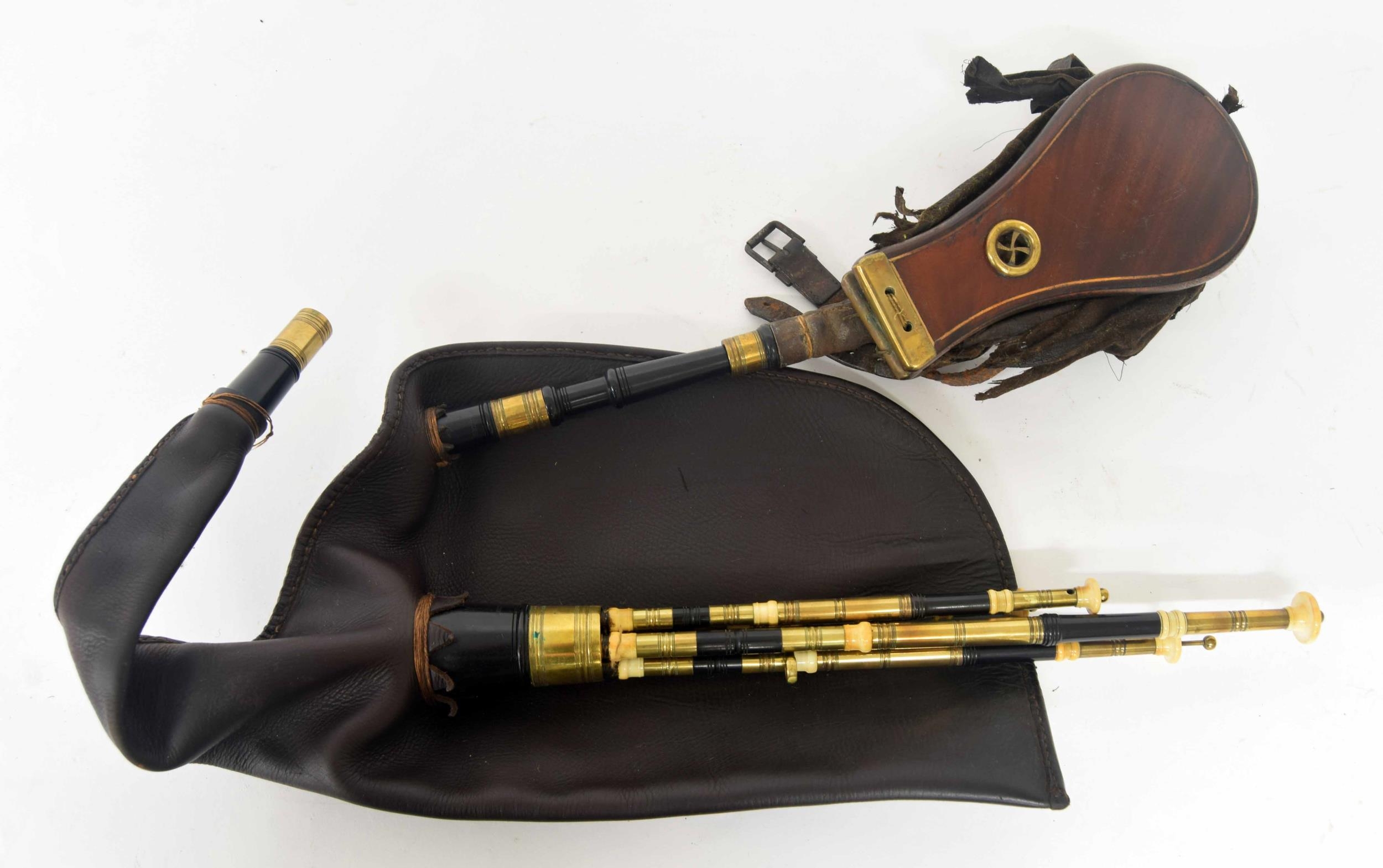 Good Northumbrian small-pipes by Robert Reid, North Shields, circa 1835, the chanter absent, all