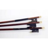 Three old violin bows with bone adjusters (3)