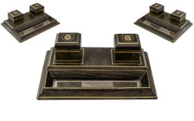 Lacquered & Gold Gild Inkwell/Desk Tidy.